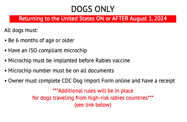 DOGS ONLY
      Returning to the United States ON